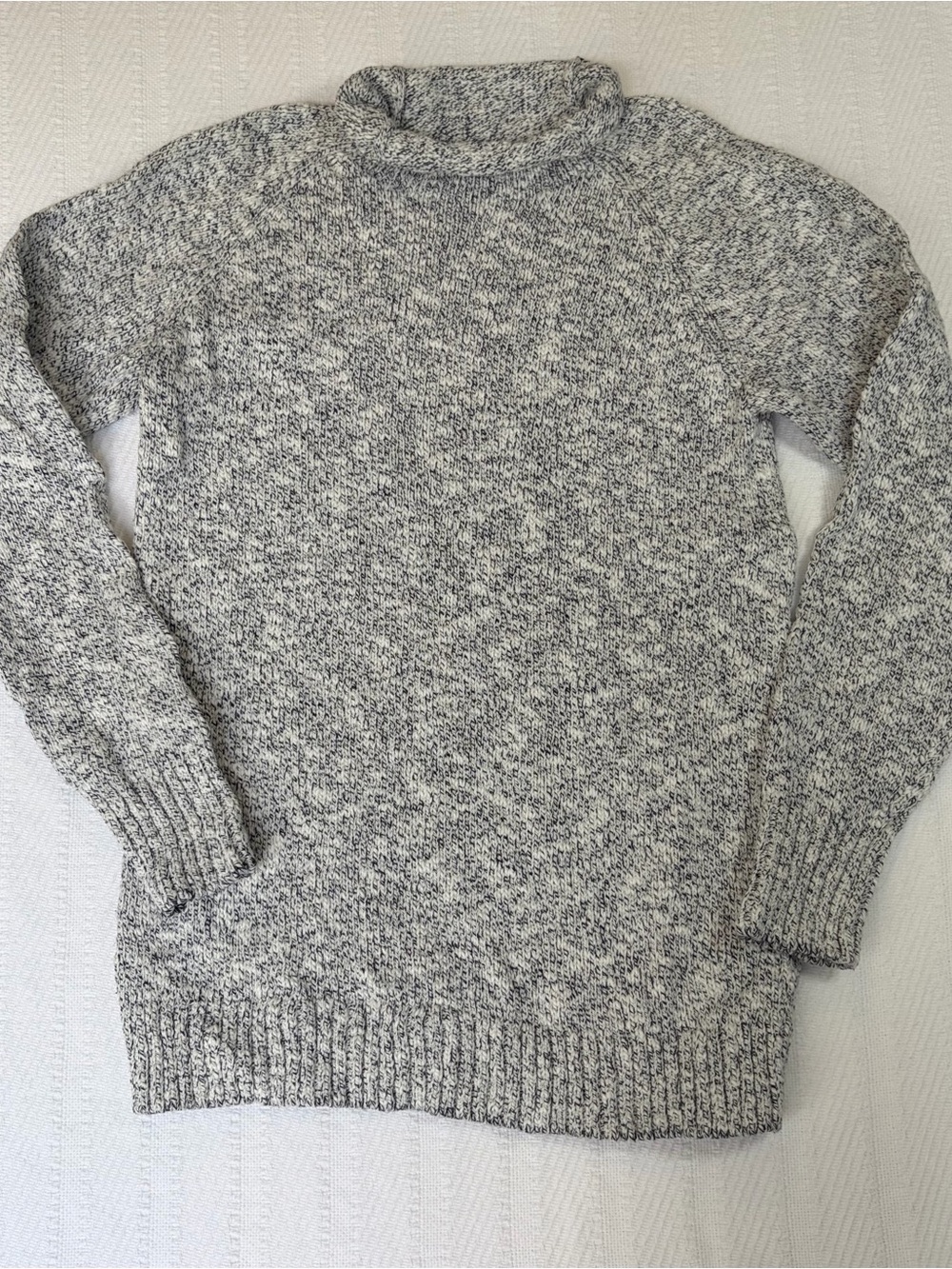 LL Bean Women's Sweater Sz Small 100% Cotton Ragg Roll Neck Marled Black White